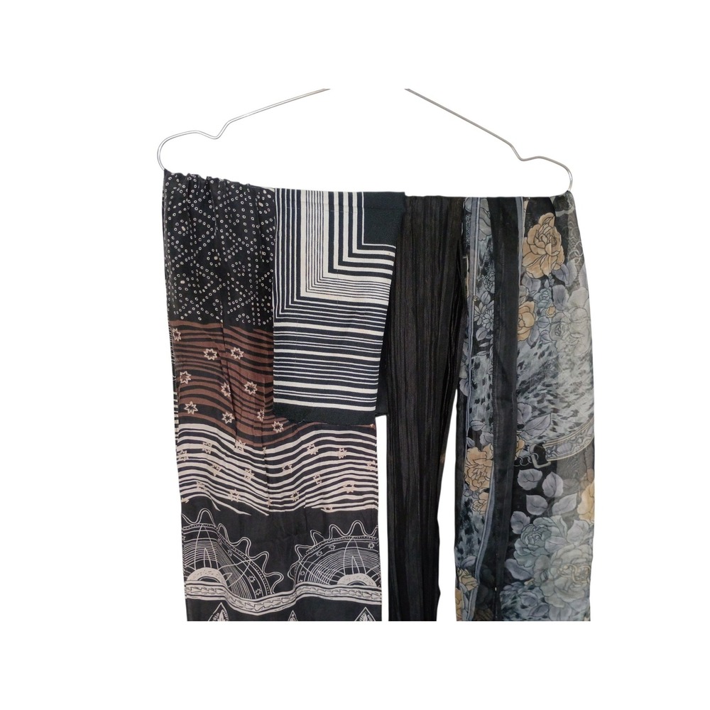Mixed Black and White Scarf Lot of 7 Floral Geometric Pleated Boho Styles